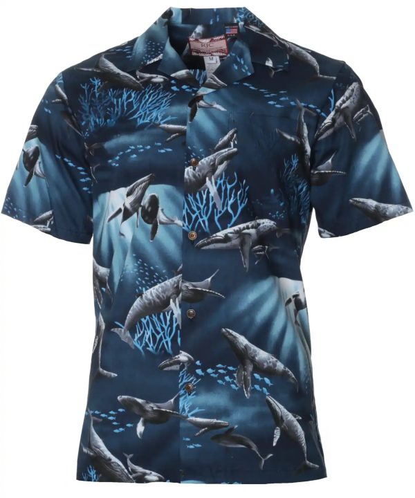 Men's Hawaiian Shirt - Tropical Whales Polyester Aloha Print Casual Summer Shirt