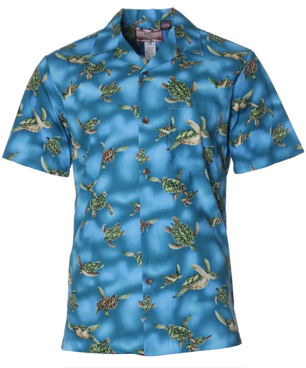 Men's Hawaiian Shirt - Island Sea Turtles Polyester Aloha Print Casual Summer Shirt