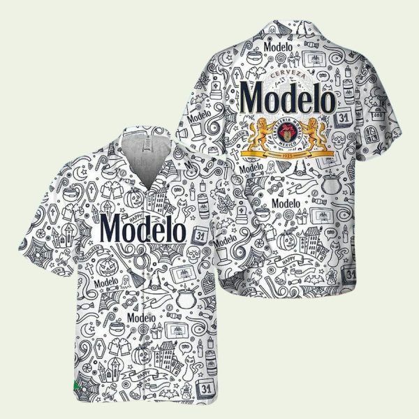 Halloween Doodle Art Modelo Beer Hawaiian Shirt
