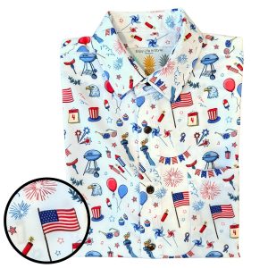 Men's Hawaiian Shirt - Independence Day Print Polyester Casual Summer Shirt