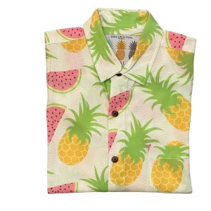 Men's Hawaiian Shirt - Melon Party Print Polyester Casual Summer Shirt