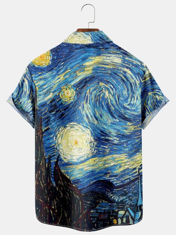 Men's Hawaiian Shirt - Retro Van Gogh Starry Night Art Print Summer Shirt - Image 2