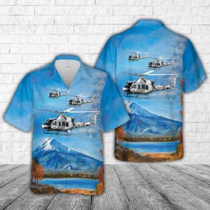 Mexican Air Force Bell 412EP Hawaiian Shirt for Men - Military Helicopter & Tropical Design, Perfect for Aviation Enthusiasts