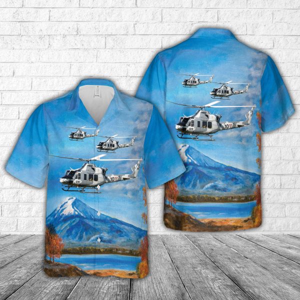 Mexican Air Force Bell 412EP Hawaiian Shirt for Men - Military Helicopter & Tropical Design, Perfect for Aviation Enthusiasts