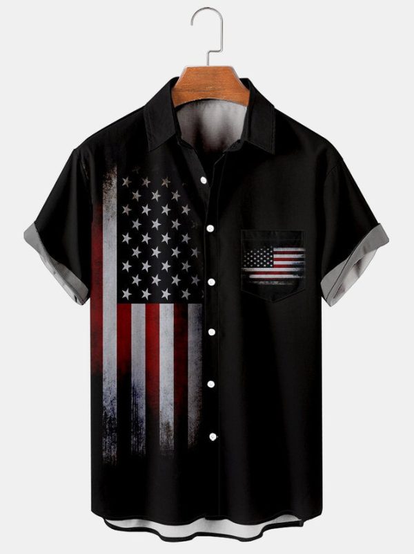 Men's Hawaiian Shirt - American Flag Print Funny Independence Day Summer Shirt