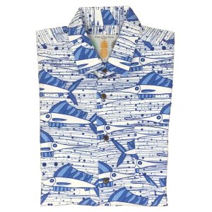 Men's Hawaiian Shirt - Ocean Sailfish Print Polyester Casual Summer Shirt