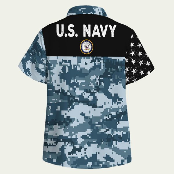 Us Navy Flag Camo Pattern Hawaiian Shirt - Image 2