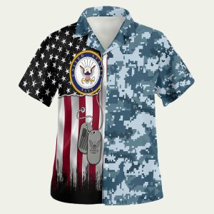Us Navy Flag Camo Pattern Hawaiian Shirt