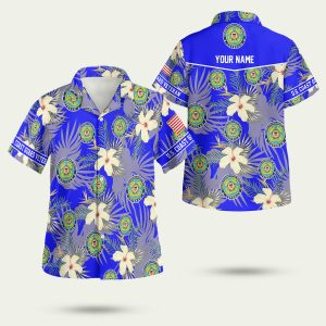 Personalized Us Coast Guard Blue Hibiscus Hawaiian Shirt Shirt