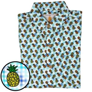 Men's Hawaiian Shirt - Pineapple Waves Print Polyester Tropical Summer Shirt
