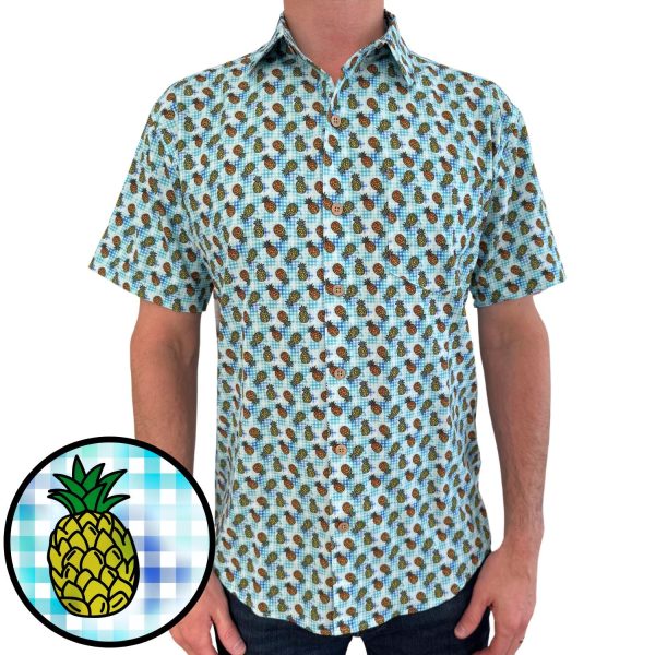 Men's Hawaiian Shirt - Pineapple Waves Print Polyester Tropical Summer Shirt - Image 2