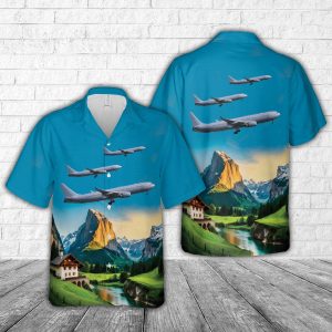 Royal Australian Air Force Airbus KC-30A Hawaiian Shirt for Men - Military Aircraft & Tropical Design, Perfect for Aviation Enthusiasts