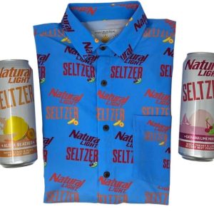 Men's Hawaiian Shirt - NATTY SELTZER Print Polyester Casual Summer Shirt