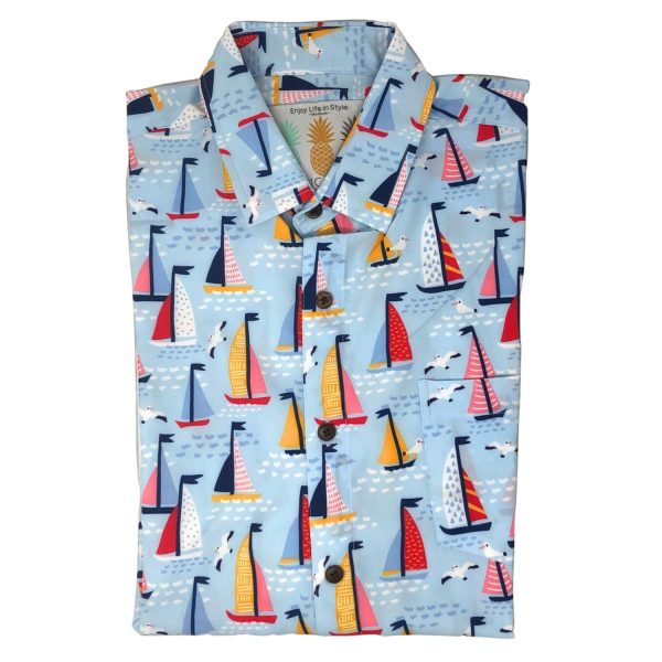 Men's Hawaiian Shirt - Sailin' Away Print Polyester Casual Summer Shirt