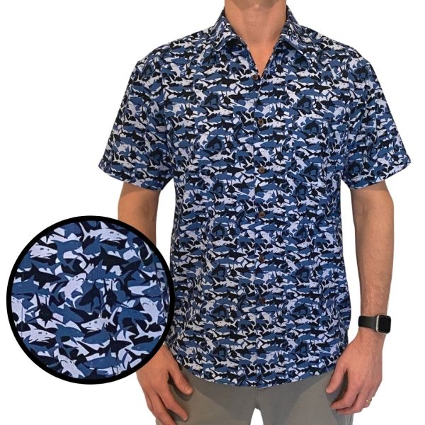 Men's Hawaiian Shirt - Shark Attack Print Polyester Casual Summer Shirt - Image 2