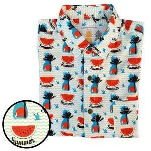 Men's Hawaiian Shirt - Watermelon Palms Print Polyester Casual Summer Shirt