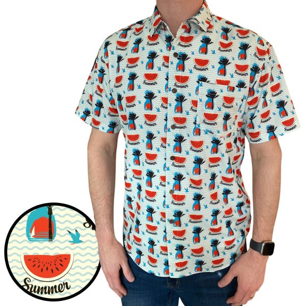 Men's Hawaiian Shirt - Watermelon Palms Print Polyester Casual Summer Shirt - Image 2