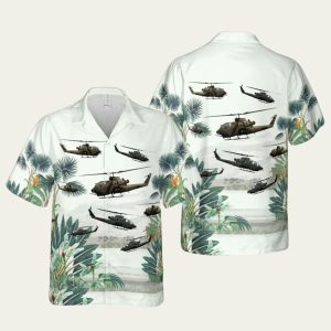 Tropical Palm Tree Us Army Ah1F Cobra Hawaiian Shirt