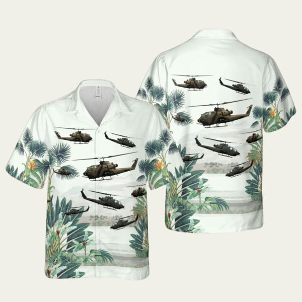 Tropical Palm Tree Us Army Ah1F Cobra Hawaiian Shirt