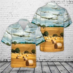 U.S. Air Force 461st Air Control Wing E-8C JSTARS Hawaiian Shirt for Men - Military Aircraft Design & Tropical Elements, Perfect for Aviation Fans