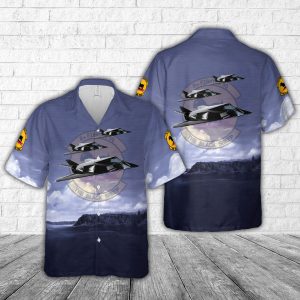 US Air Force F-117 Nighthawk Hawaiian Shirt for Men - Stealth Aircraft & Squadron Emblem Design, Perfect for Veterans