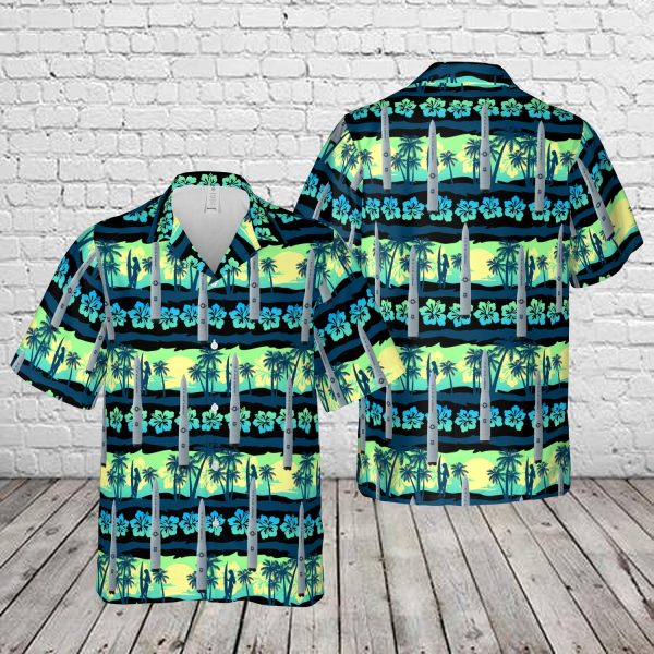US Air Force LGM-30G Minuteman III Missile Hawaiian Shirt for Men - Military Missile & Tropical Design, Perfect for Veterans