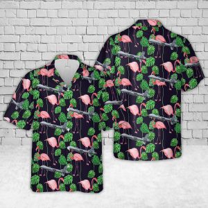 US Air Force MQ-9 "Reaper" (UAV) 42 ATKS Hawaiian Shirt for Men - Military Aircraft & Flamingo Design, Perfect for Veterans and Air Force Fans