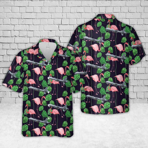 US Air Force MQ-9 "Reaper" (UAV) 42 ATKS Hawaiian Shirt for Men - Military Aircraft & Flamingo Design, Perfect for Veterans and Air Force Fans