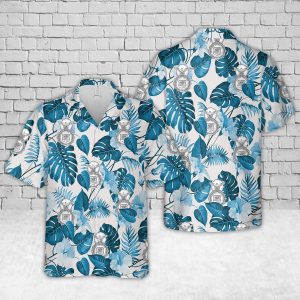 US Air Force Security Forces Shield Hawaiian Shirt for Men - Military Emblem & Tropical Leaf Design, Perfect for Veterans and Air Force Fans