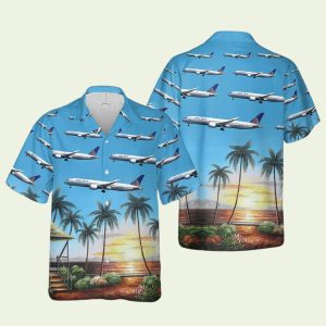 United Airlines Boeing Dreamliner Coconut Palm Tree Hawaiian Shirt