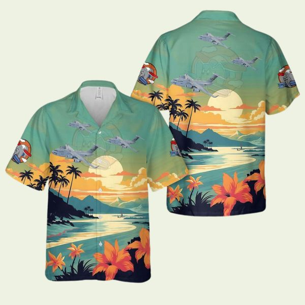 Us Air Force Airlift Squadron Flying Knights Boeing Globemaster Retro Hawaiian Shirt