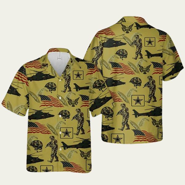 Us Army Vintage Pattern Hawaiian Shirt
