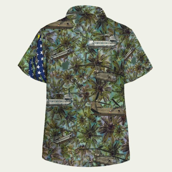 US Flag Army Boeing CH47 Chinook Helicopters Camo Hawaiian Shirt - Image 2