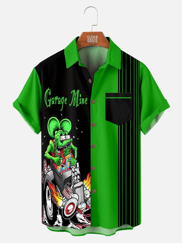 Men's Hawaiian Shirt - Automotive Stripe Racing Style Summer Shirt