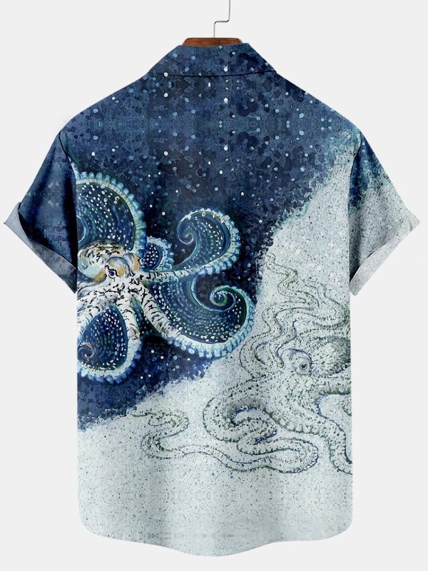 Men's Hawaiian Shirt - Nautical Octopus Sea Life Print Polyester Casual Summer Shirt - Image 2