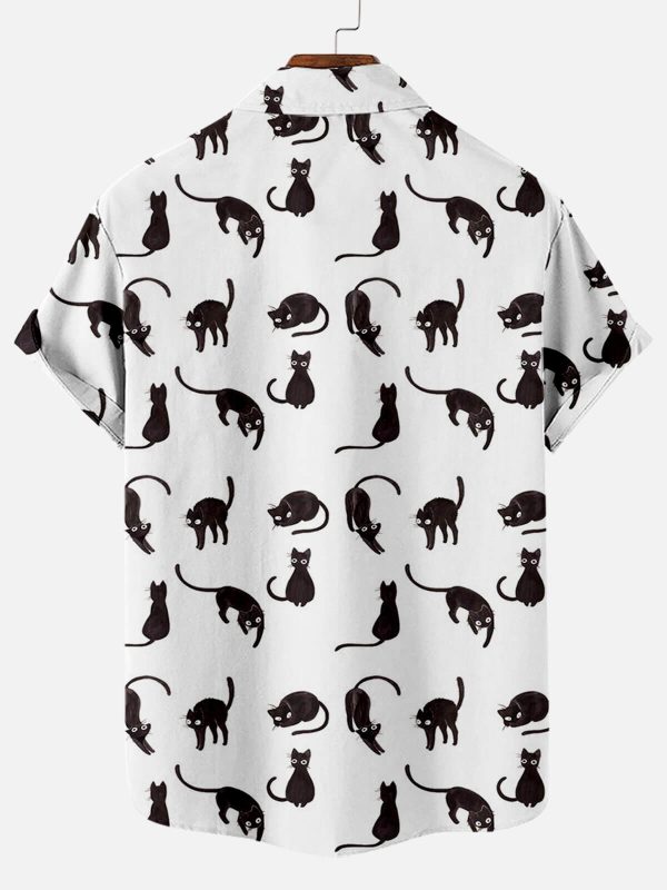 Men's Hawaiian Shirt - Black Cat Pattern Print Polyester Casual Summer Shirt - Image 2