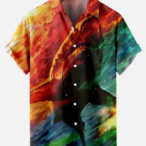 Men's Hawaiian Shirt - Shark Oil Painting Style Artistic Ocean Summer Shirt