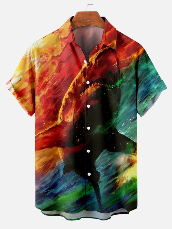 Men's Hawaiian Shirt - Shark Oil Painting Style Artistic Ocean Summer Shirt