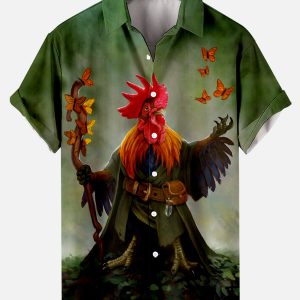 Men's Hawaiian Shirt - Cute Chick Print Tropical Polyester Casual Summer Shirt
