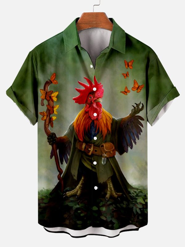 Men's Hawaiian Shirt - Cute Chick Print Tropical Polyester Casual Summer Shirt
