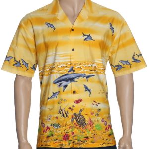Men's Hawaiian Shirt - Polyester Aloha Border Print Shirt