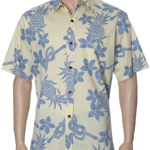 Men's Hawaiian Shirt - Polyester Aloha Ukuleles Button-Up Dress Shirt