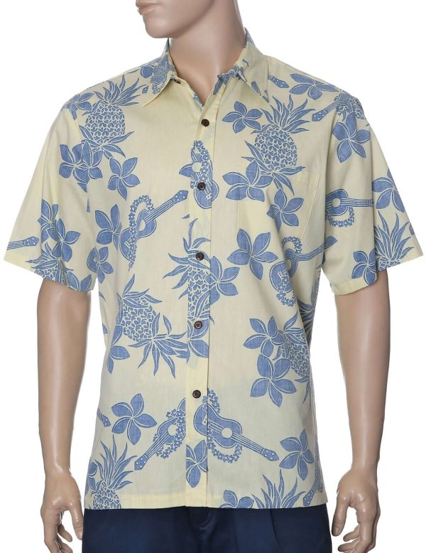 Men's Hawaiian Shirt - Polyester Aloha Ukuleles Button-Up Dress Shirt