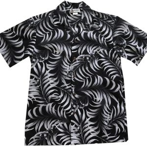 Men's Hawaiian Shirt - Tropical Tradewinds Black Print Polyester Casual Summer Shirt