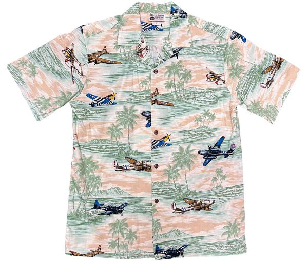 Men's Hawaiian Shirt - Vintage Air Show Sage Print Polyester Casual Summer Shirt