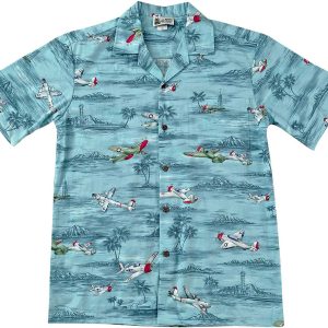Men's Hawaiian Shirt - Island Wings Blue Print Polyester Casual Summer Shirt