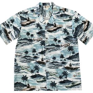 Men's Hawaiian Shirt - Pacific Aircraft Carrier Slate Print Polyester Casual Summer Shirt