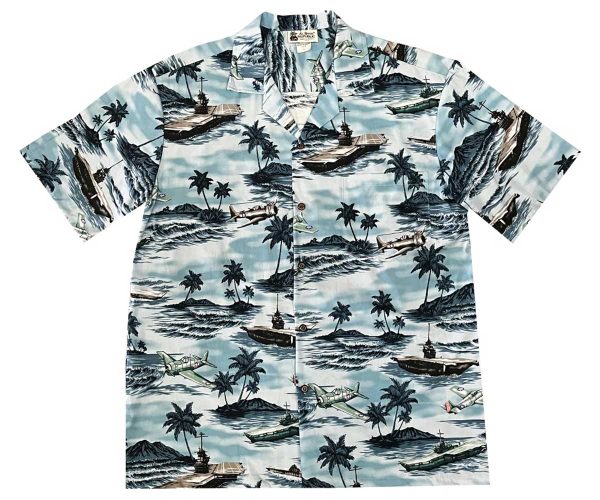 Men's Hawaiian Shirt - Pacific Aircraft Carrier Slate Print Polyester Casual Summer Shirt