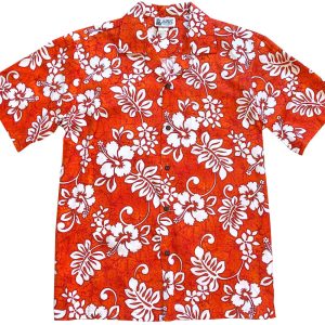 Men's Hawaiian Shirt - Tropic Flavor Orange Print Polyester Casual Summer Shirt