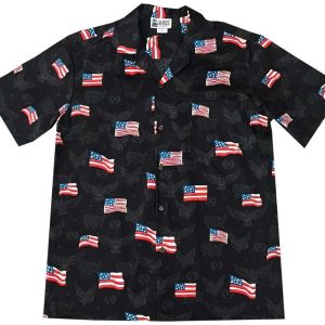 Men's Hawaiian Shirt - USA Patriotics Black Print Polyester Casual Summer Shirt